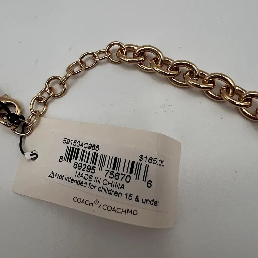 COACH Gold-Tone Enamel Heart Pendant Necklace-New with Case & Card